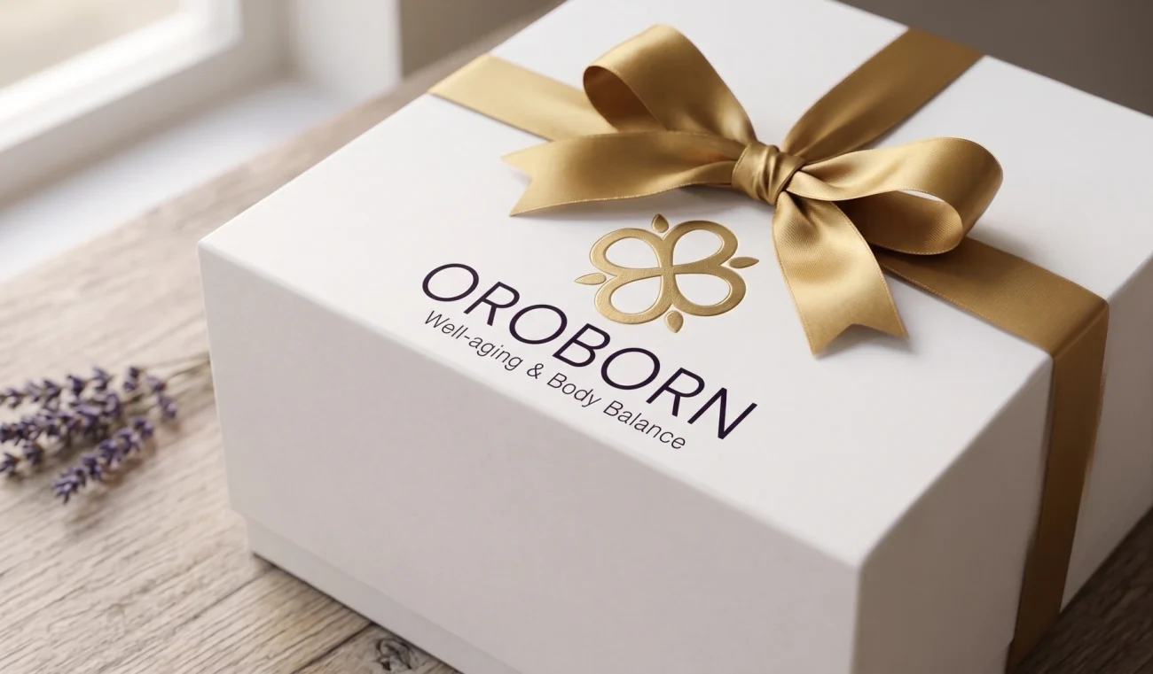 علبة هدايا OROBORN بشريط ذهبي