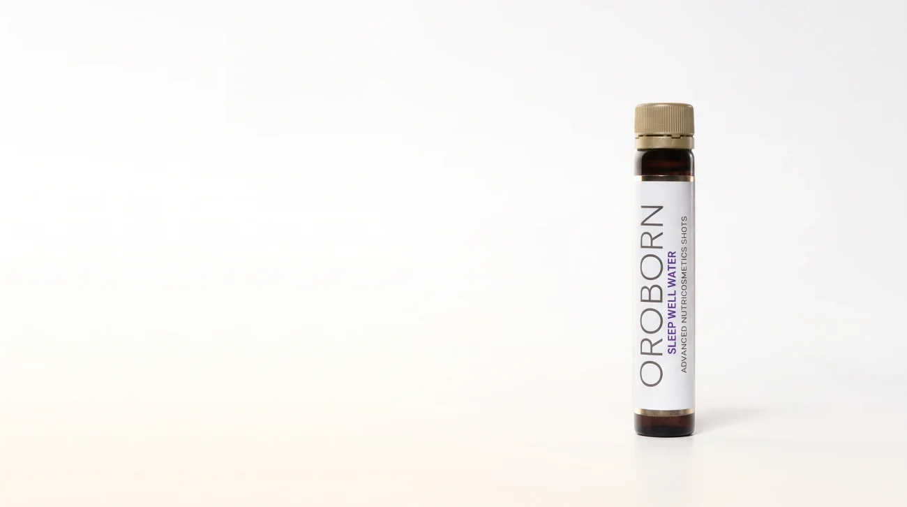 Vial de OROBORN Sleep Well Water sobre fondo blanco